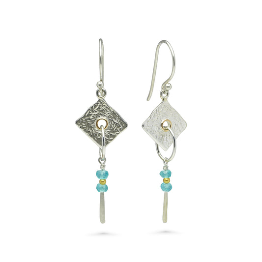 Joli Beau Sterling Silver Contemporary Textured Silver & Blue Apatite Long Drop Earrings