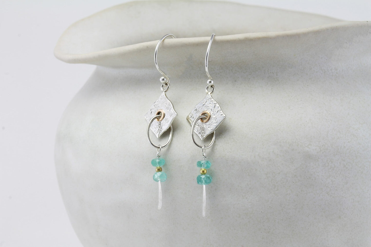 Joli Beau Sterling Silver Contemporary Textured Silver & Blue Apatite Long Drop Earrings