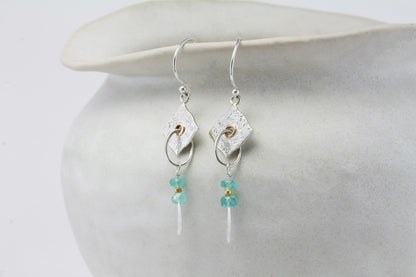 Joli Beau Sterling Silver Contemporary Textured Silver & Blue Apatite Long Drop Earrings