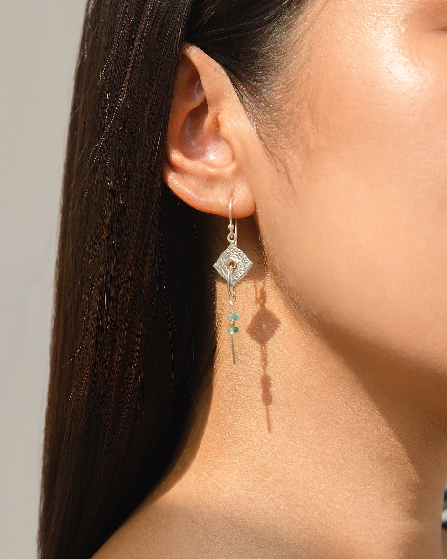 Joli Beau Sterling Silver Contemporary Textured Silver & Blue Apatite Long Drop Earrings