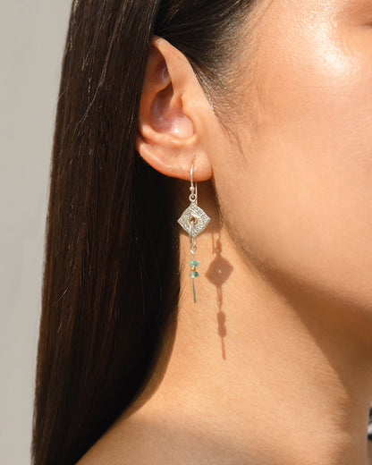 Joli Beau Sterling Silver Contemporary Textured Silver & Blue Apatite Long Drop Earrings