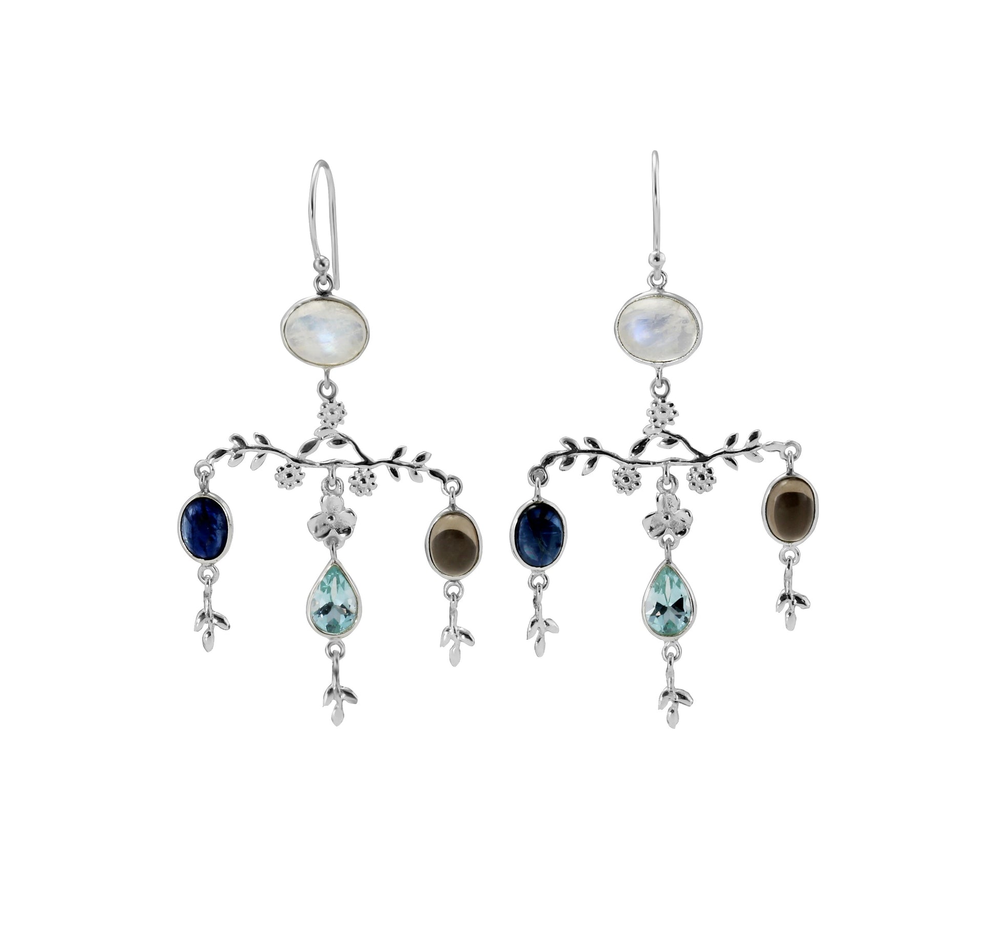 Sterling Silver Chandelier Gemstone Statement Earrings