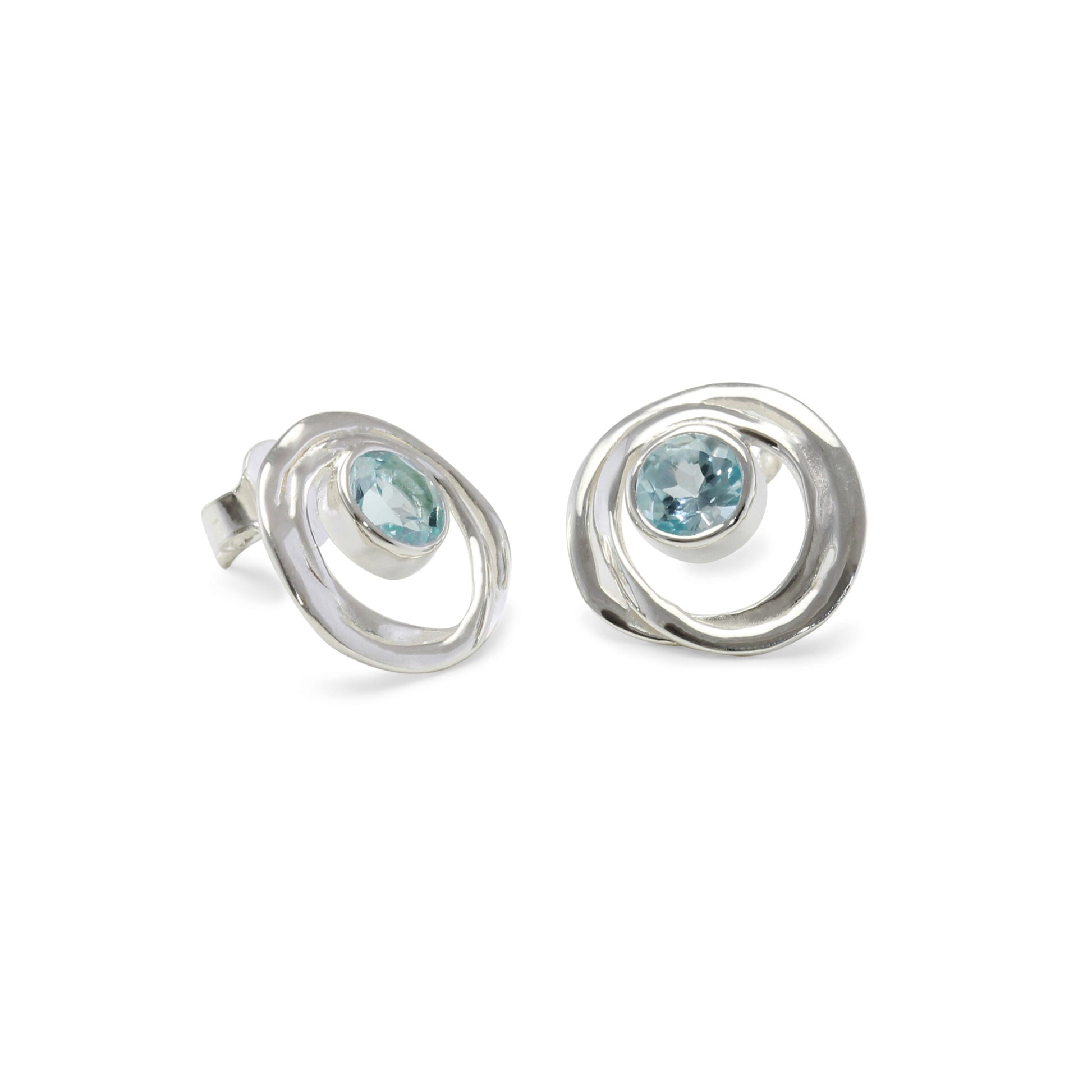 Sterling Silver Blue Topaz Loop Studs