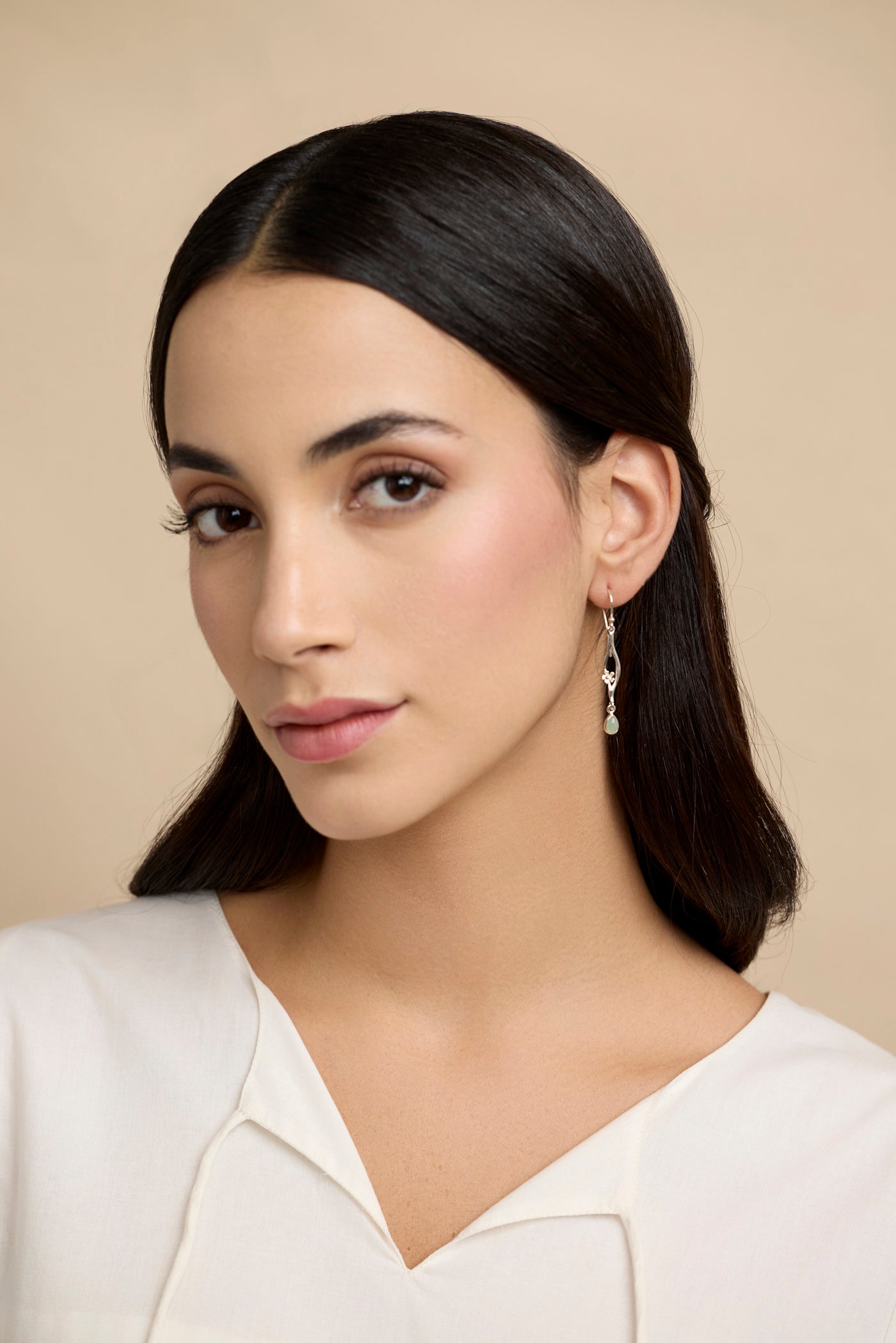 Joli Beau Sterling Silver Flower & Aqua Chalcedony Long Drop Earrings