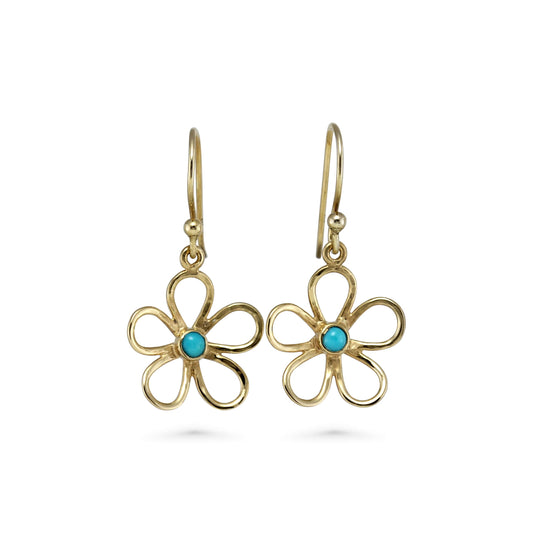 Joli Beau Silver Gold Vermeil & Turquoise Flower Drop Earrings