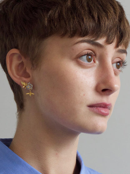 Alex Monroe Mix Of Sterling Silver & 22ct Gold Vermeil Posy Bloom Drop Bee Earrings 🇬🇧