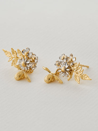 Alex Monroe Mix Of Sterling Silver & 22ct Gold Vermeil Posy Bloom Drop Bee Earrings 🇬🇧