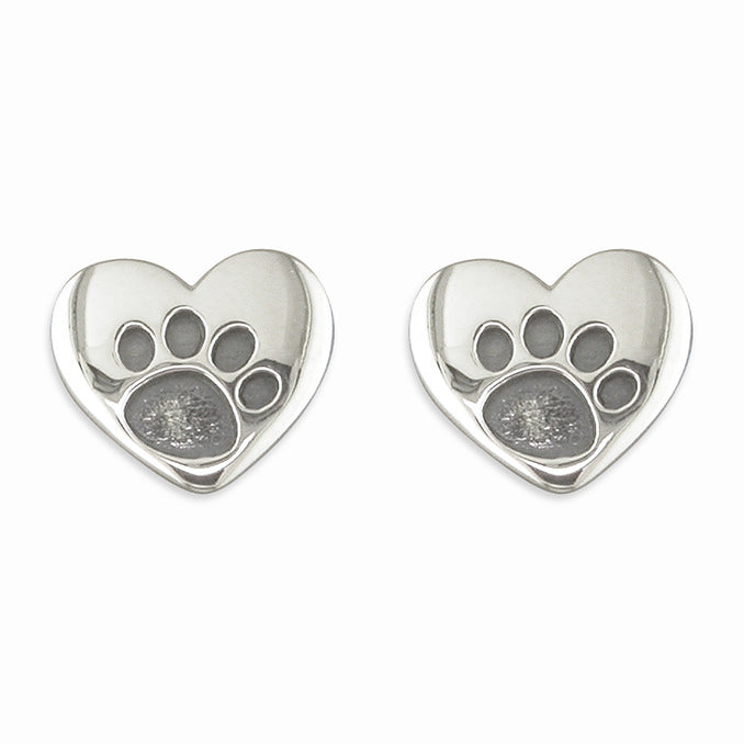 Sterling Silver Heart Paw Stud Earrings