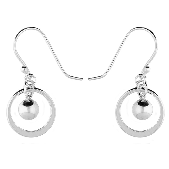  Sterling Silver Small Bead In Circle Hook Earrings