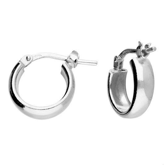 Pair of silver hoop earrings on a white background