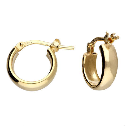 Joli Beau Sterling Silver 18ct Yellow Gold 12mm Small Round Huggie Hinged Hoop Earrings