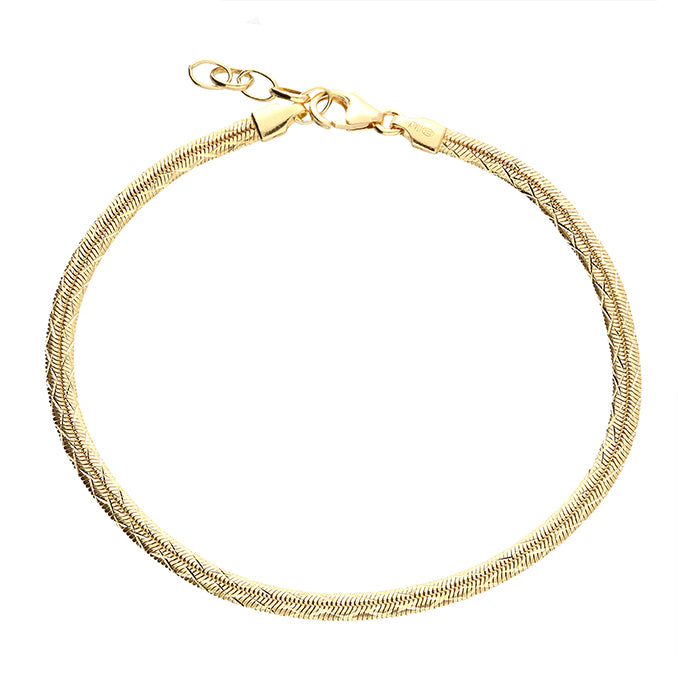 Sterling Silver 18 carat Yellow Gold Vermeil Domed Diamond Cut Herringbone Bracelet