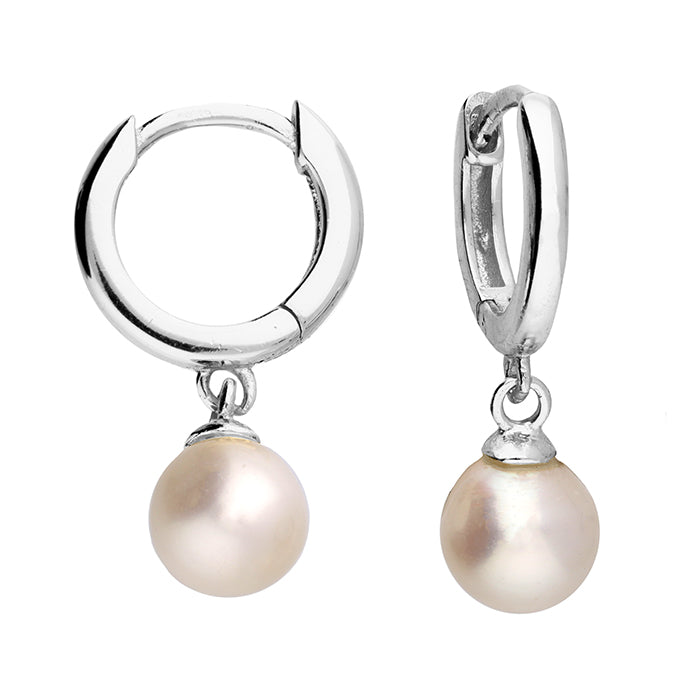 Sterling Silver 10mm Tiny Pearl Hoop Drop