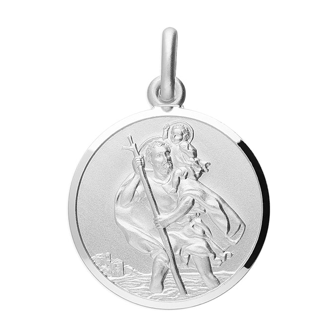 Sterling Silver Round St Christopher With Automobile Design On Back