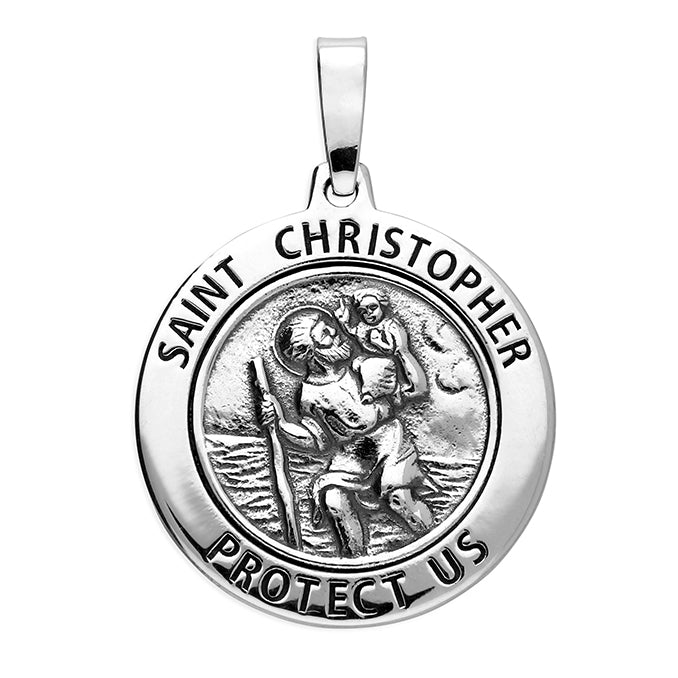 Oxidised Sterling Silver St Christopher Protect Us Pendant