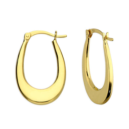 Sterling Silver 18ct Yellow Gold Flat Oval Hoop Earrings