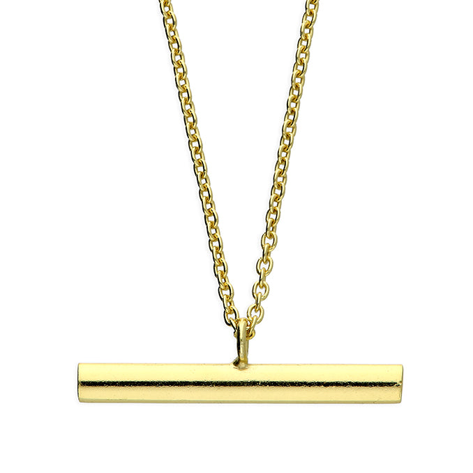 Joli Beau Plain Sterling Silver 18ct Gold Vermeil T Bar Necklace
