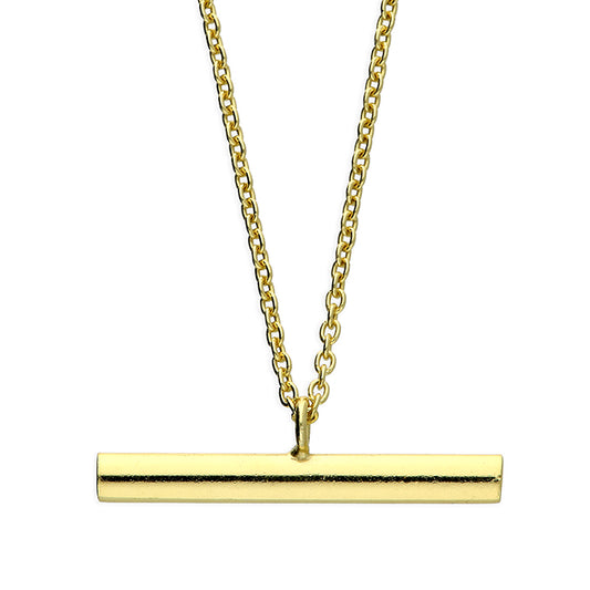 Joli Beau Plain Sterling Silver 18ct Gold Vermeil T Bar Necklace