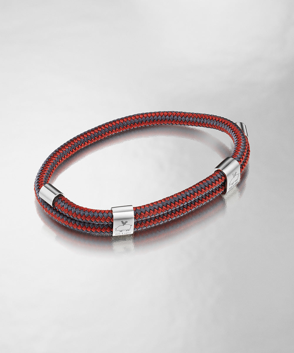 Pig & Hen Little Lewis DBL Velvet Red Slate Gray & Silver Bracelet  🇳🇱
