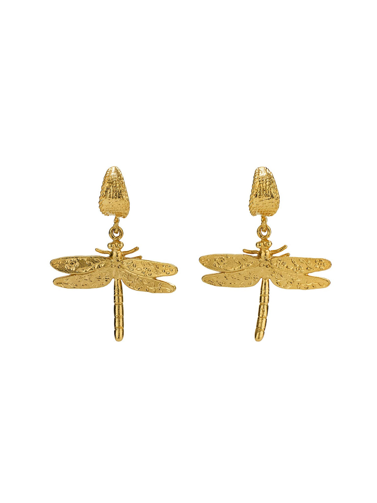 Alex Monroe 22ct Yellow Gold Vermeil Silver Basket Weave Floral Engraved Dragonfly Hoop Earrings 🇬🇧