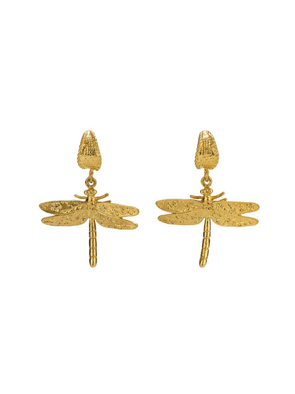 Alex Monroe 22ct Yellow Gold Vermeil Silver Basket Weave Floral Engraved Dragonfly Hoop Earrings 🇬🇧