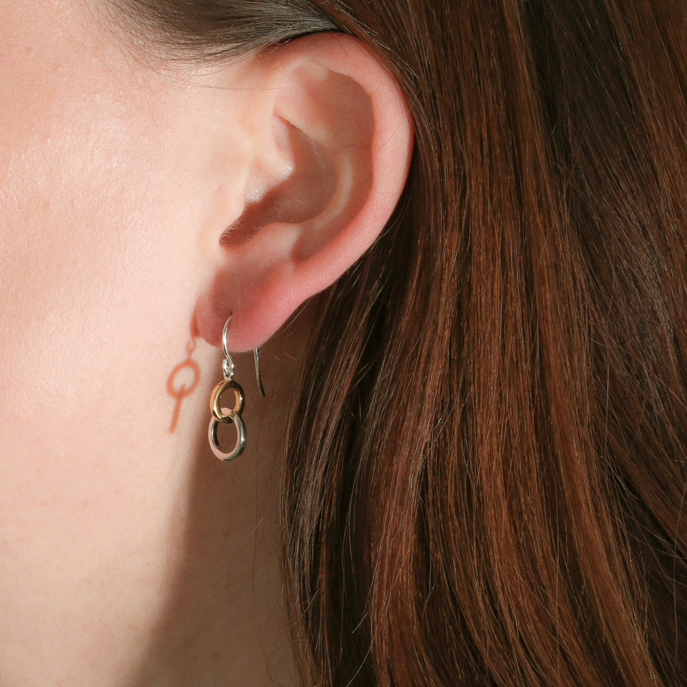 Joli Beau Sterling Silver Two Toned Silver & Gold Hoop Drop Earrings