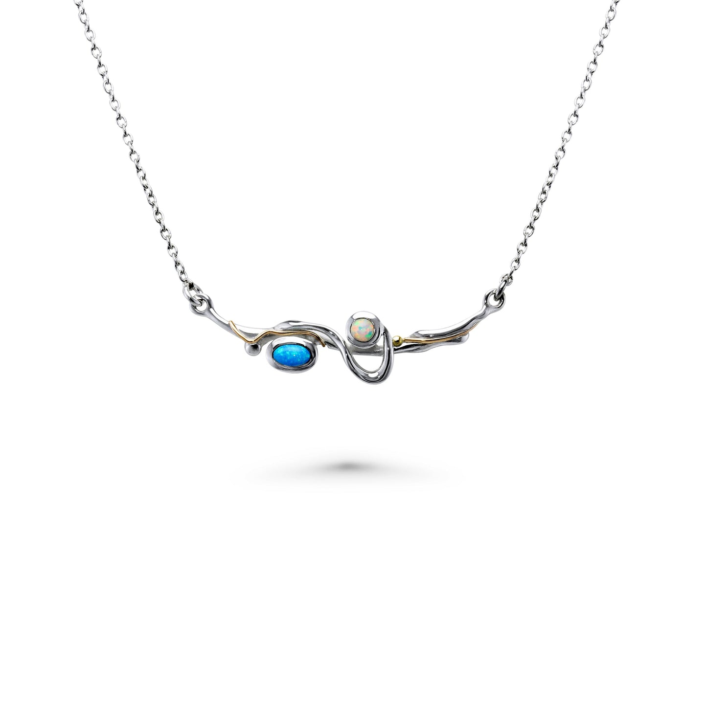Sterling Silver Inline Opalite & 14 carat Yellow Gold Detailed Necklace