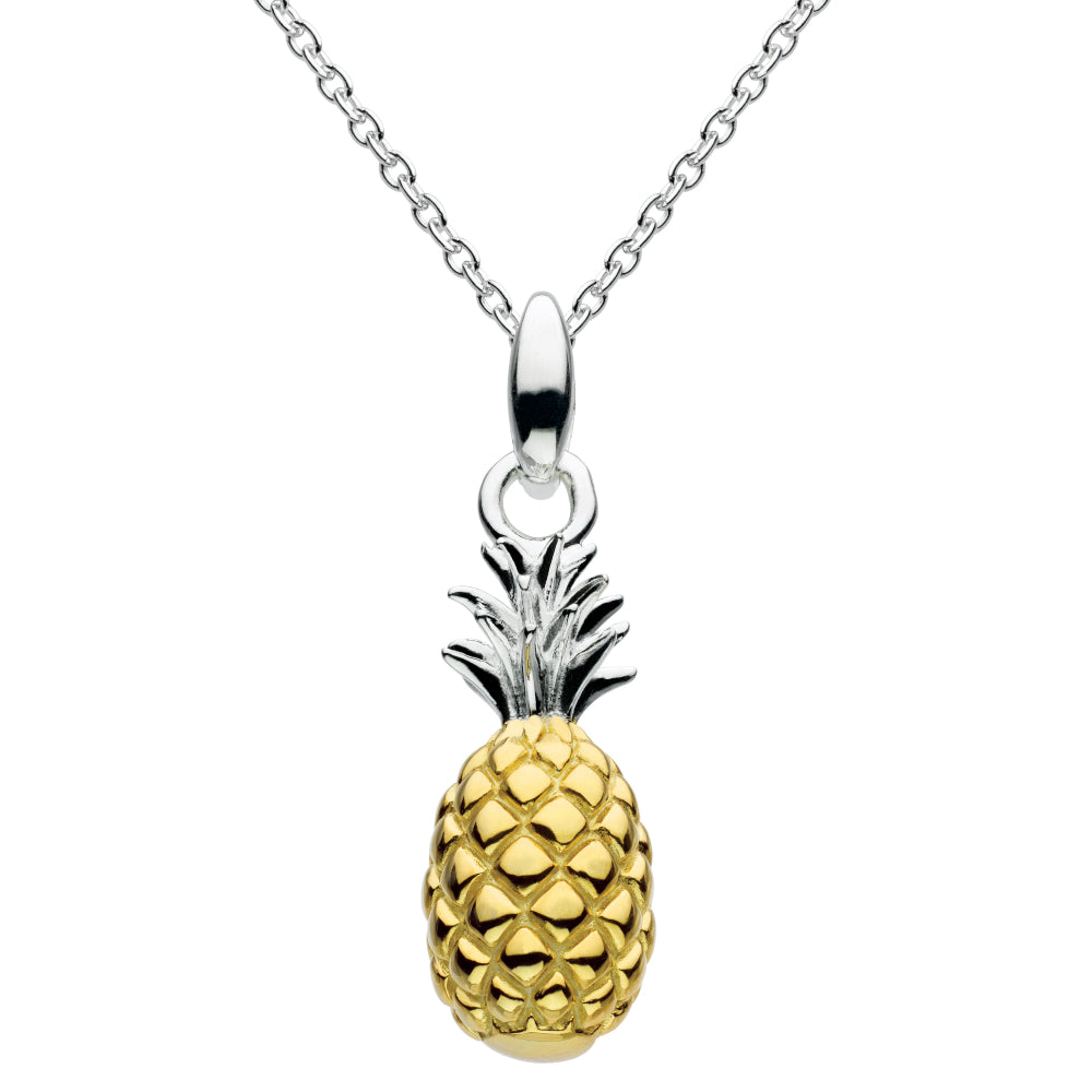 Joli Beau Sterling Silver & 18ct Gold Vermeil Solid Pineapple Charm Necklace