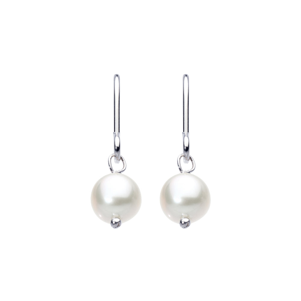Joli Beau Sterling Silver White Round Fresh Water Pearl Dainty Drop Earrings