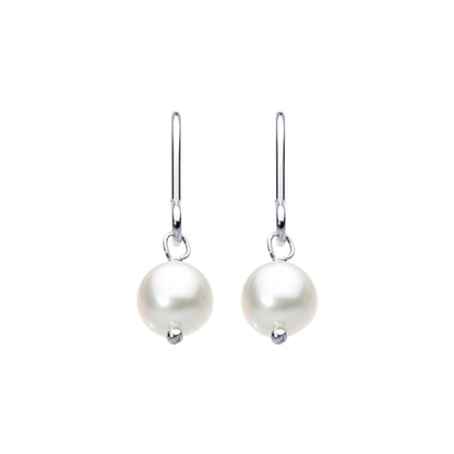 Joli Beau Sterling Silver White Round Fresh Water Pearl Dainty Drop Earrings