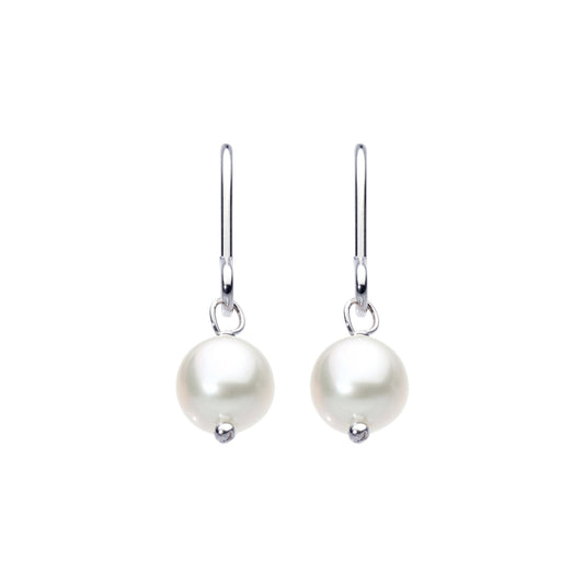 Joli Beau Sterling Silver White Round Fresh Water Pearl Dainty Drop Earrings
