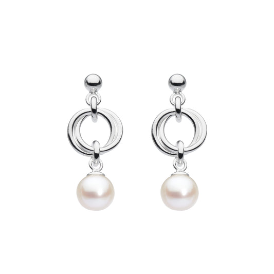 Joli Beau Sterling Silver Dainty Post Round White Pearl Drop Earrings