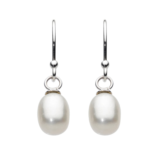 Joli Beau Sterling Silver Fresh Water White Pearl Drop Earrings