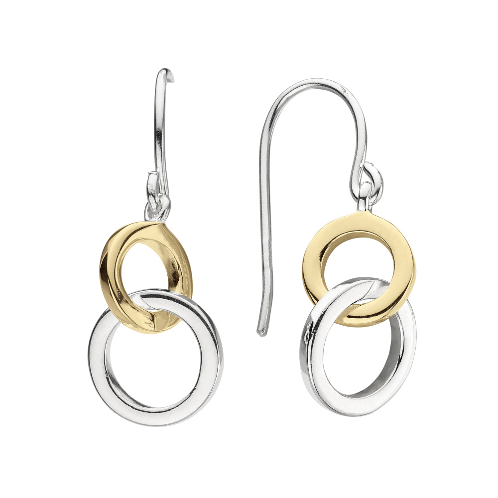 Sterling Silver Two Toned Silver & Gold Hoop Drop Earrings