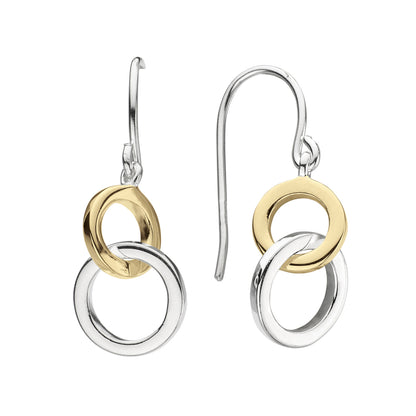 Sterling Silver Two Toned Silver & Gold Hoop Drop Earrings