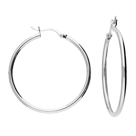 Sterling Silver 35mm Plain Creole Hoop Earrings