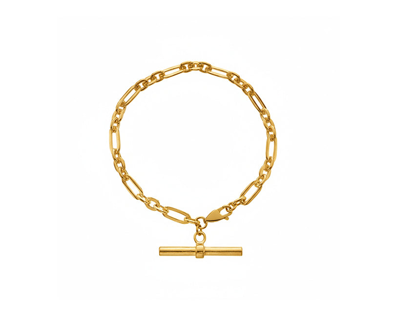 Silver Hammered Yellow Gold Vermeil  T Bar Figaro Bracelet