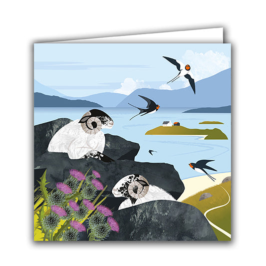 Joli Beau 'Sleeping Sheep & Swallows On Cliff Edge' Designed In The UK Blank Printed Greeting Card 🇬🇧