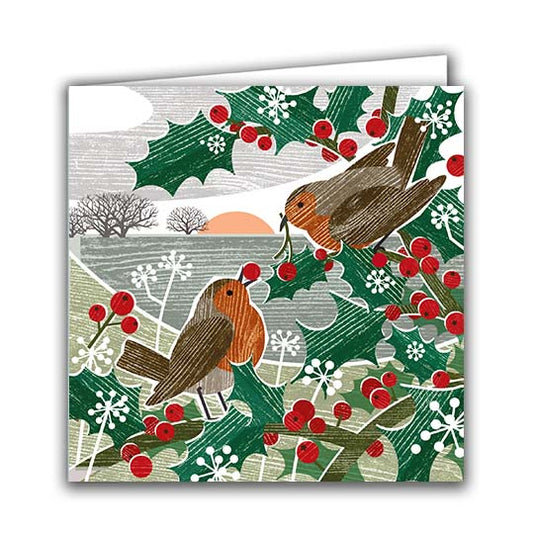 Joli Beau 'Robbins In Holly' Designed In The UK Blank Printed Greeting Cards 🇬🇧