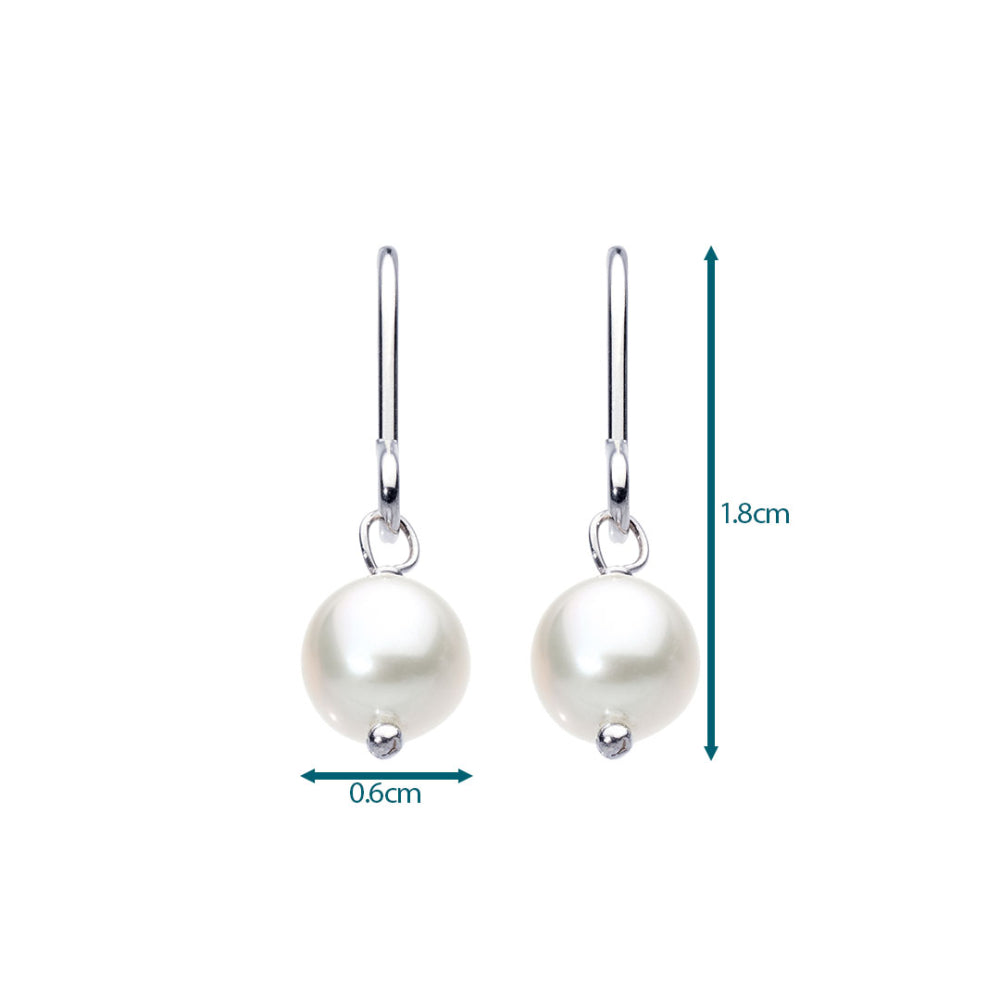 Joli Beau Sterling Silver White Round Fresh Water Pearl Dainty Drop Earrings