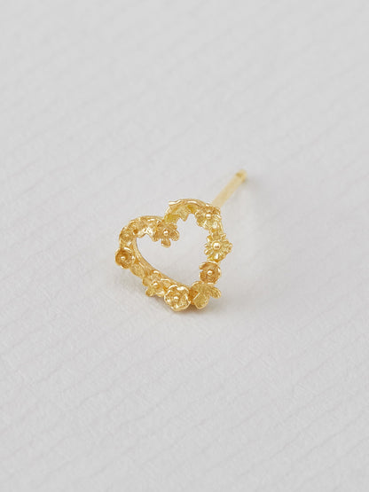 Alex Monroe Solid 18ct Yellow Gold Teeny Tiny Floral Heart "Charity" Single Stud Earring