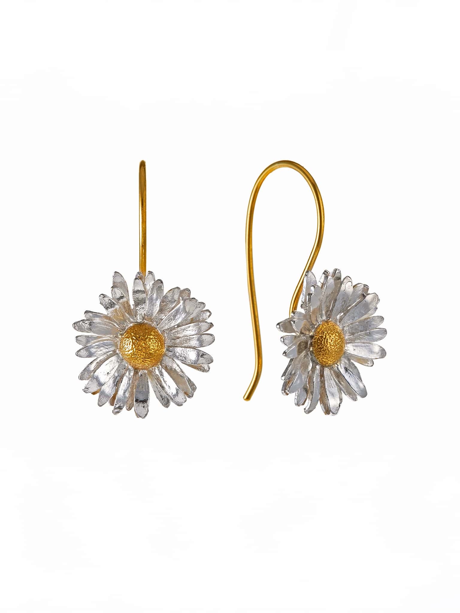 Alex Monroe 22 carat Gold Vermeil & Sterling Silver Big Daisy Hook Earrings