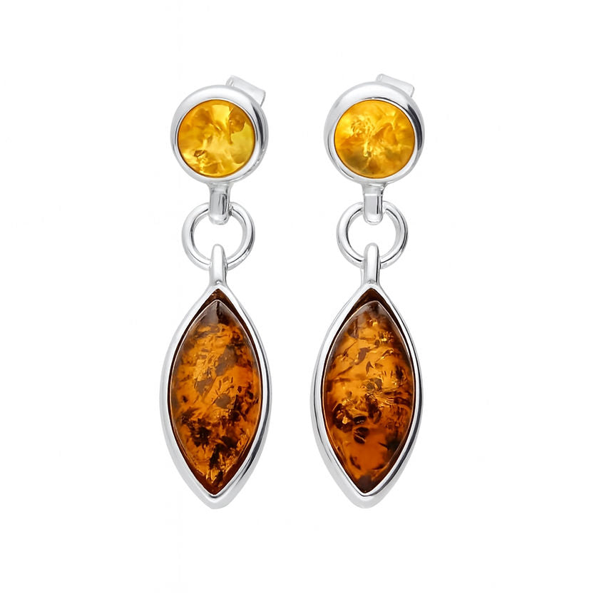 sterling silver Marquis Baltic Amber Drop EARRINGS Post setting