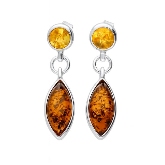 sterling silver Marquis Baltic Amber Drop EARRINGS Post setting