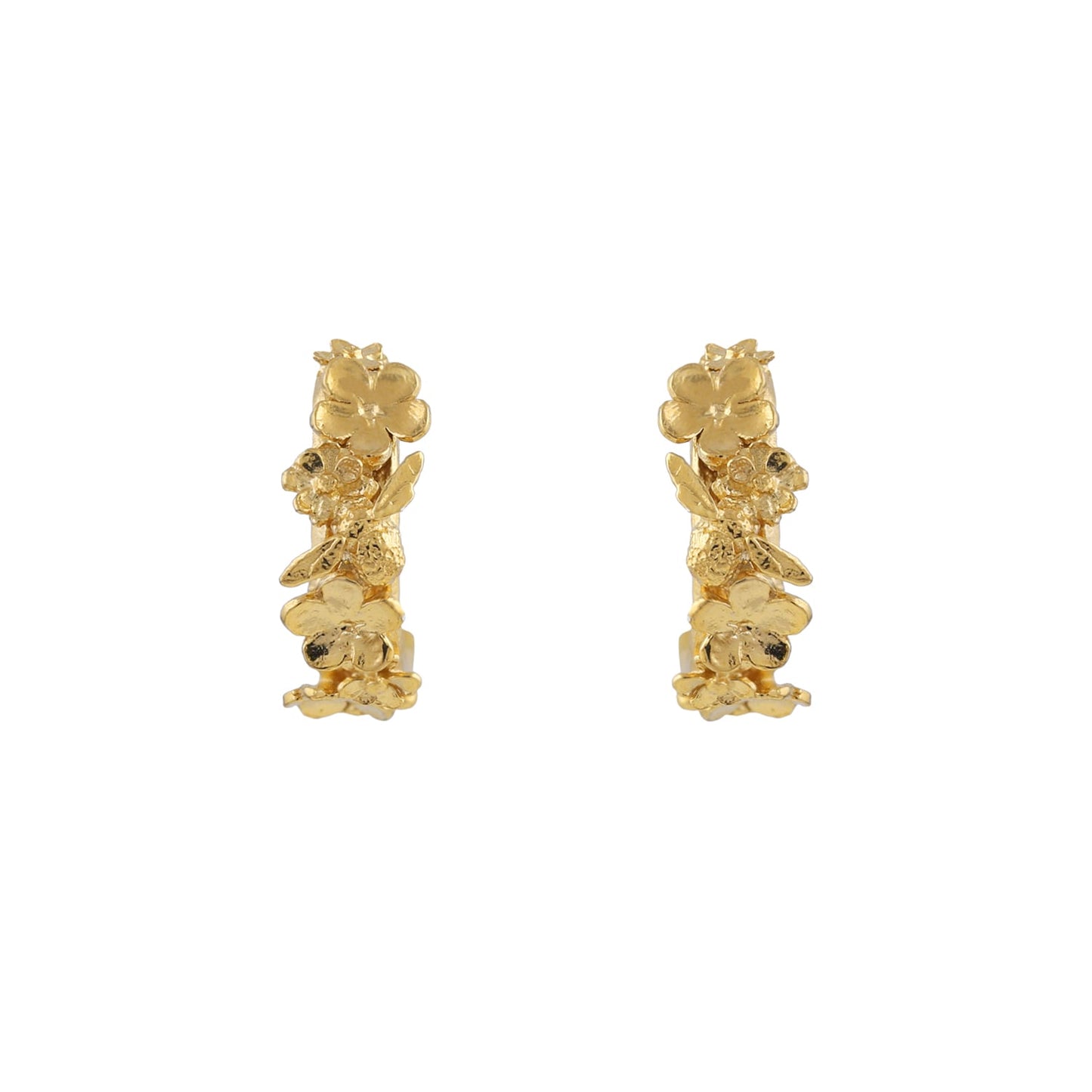 Alex Monroe 22 carat Yellow Gold Vermeil Floral Huggie Hoops with Itsy Bitsy Bee