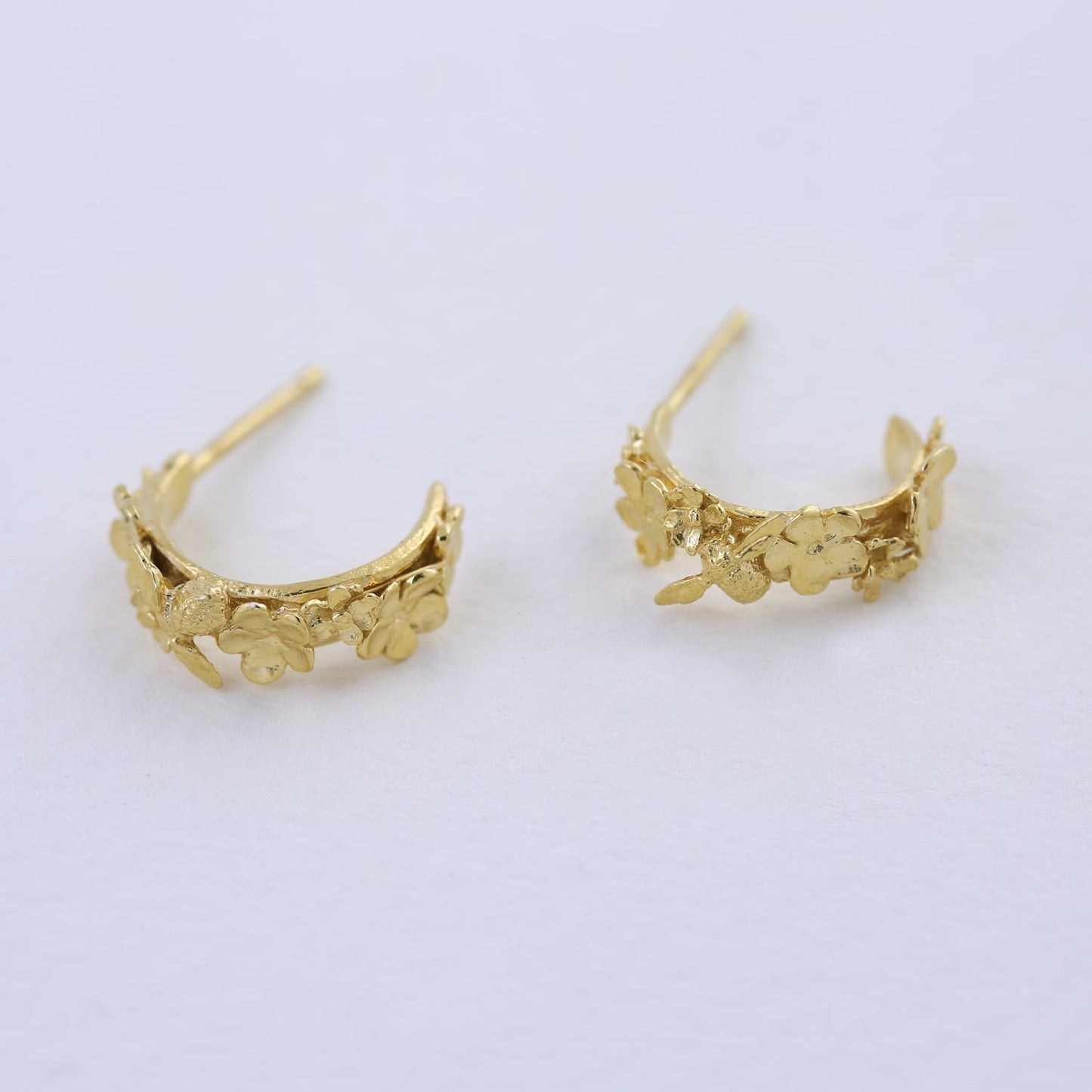 Alex Monroe 22 carat Yellow Gold Vermeil Floral Huggie Hoops with Itsy Bitsy Bee
