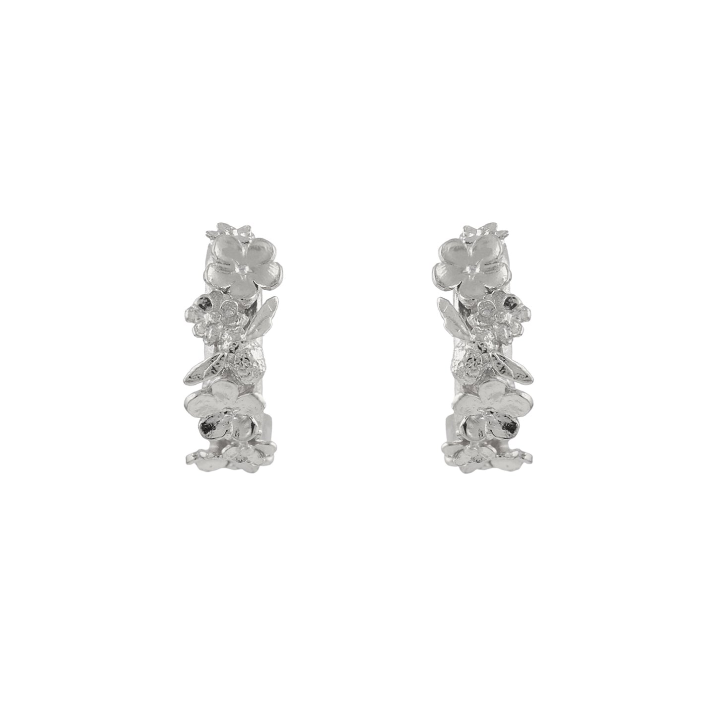 Alex Monroe Sterling Silver Floral Huggie Hoops with Itsy Bitsy Bee