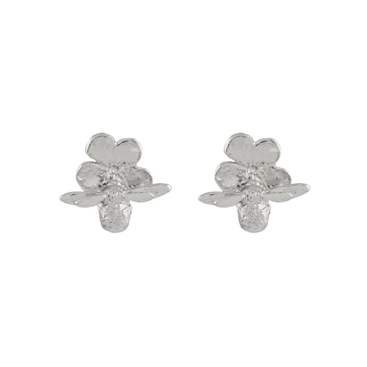 Alex Monroe Silver Forget Me Not Stud Earrings with Itsy Bitsy Bee