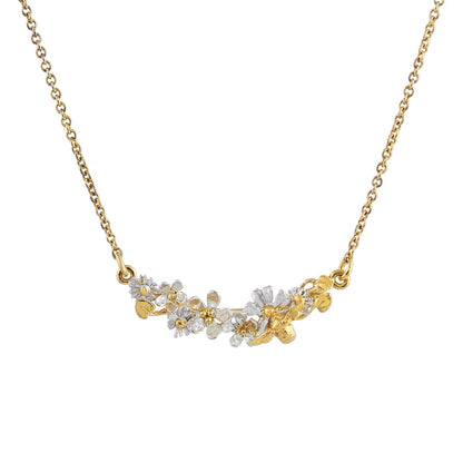 Alex Monroe Sterling Silver Mixed 22ct Gold Vermeil In-Line Garden Gathering Necklace with Itsy Bitsy Bee