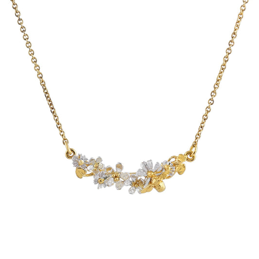 Alex Monroe Sterling Silver Mixed 22ct Gold Vermeil In-Line Garden Gathering Necklace with Itsy Bitsy Bee